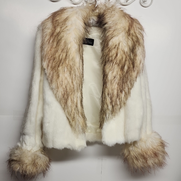 Cream and Brown Teddy Jacket with Luxurious Fur Trim - Picture 1 of 7